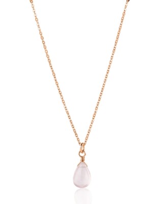 Ros&eacute;goldfarbene Halskette mit Rosenquarz Tropfen Anh&auml;nger ROSIE von Sternenauge