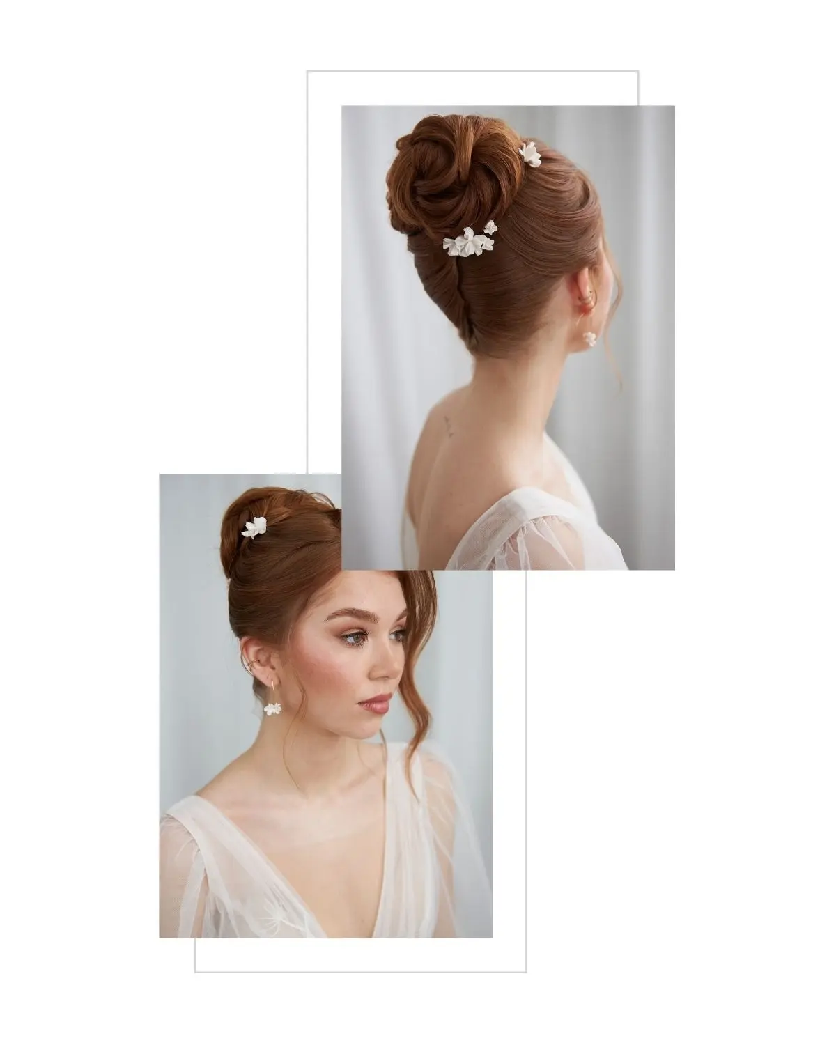 Sternenauge Brautschmuck Haarnadeln VALERIA, filigrane Blütenform mit weißen Blumen, perfekt für Brautfrisuren geeignet, handgefertigt in Deutschland