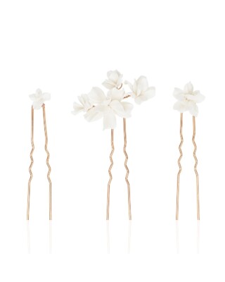 Sternenauge rossgoldfarbene Haarnadeln mit weißen Blumen VALERIA