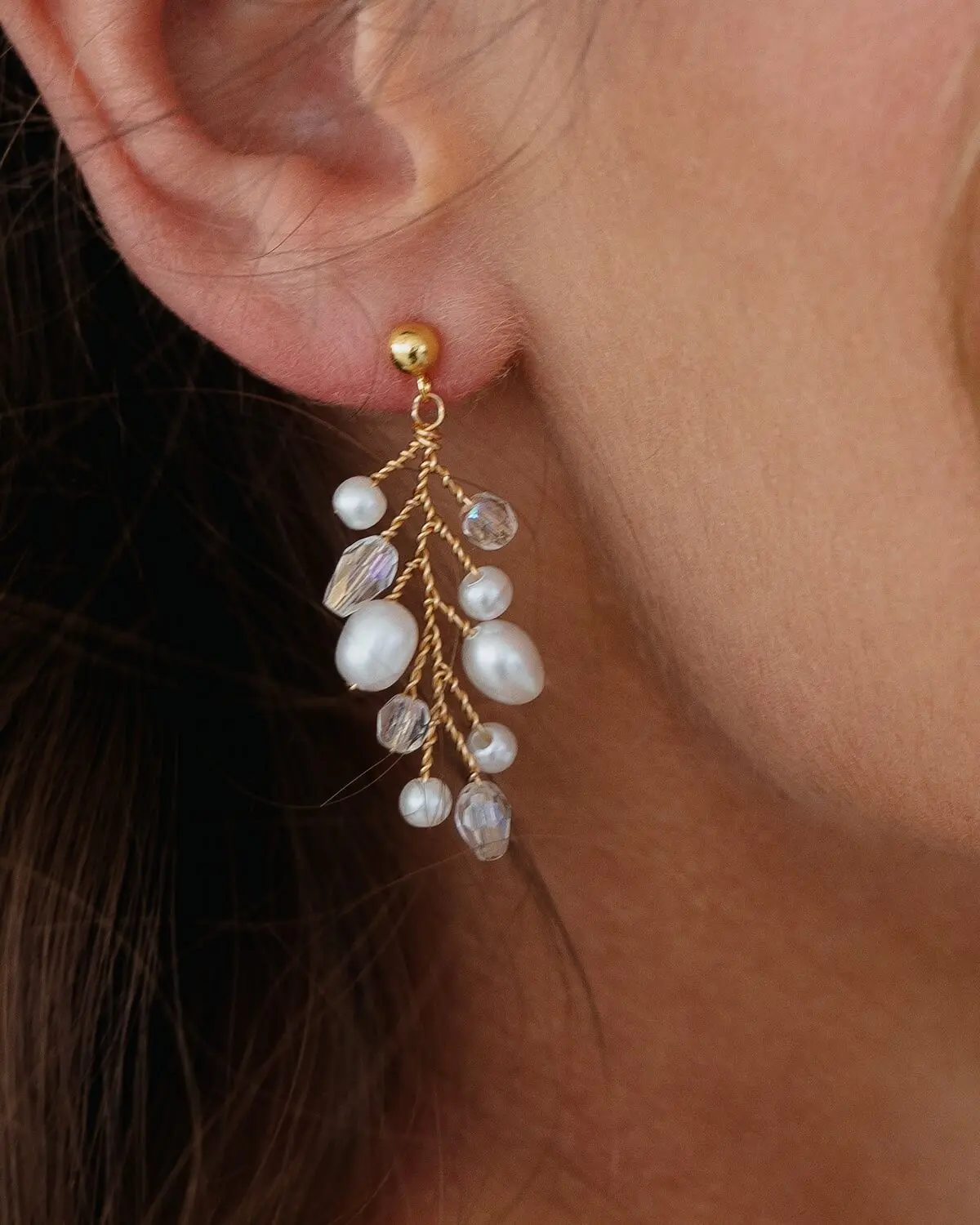 Detailansicht Sternenauge Ohrringe ALEXIS mit Perlen Sterling Silber