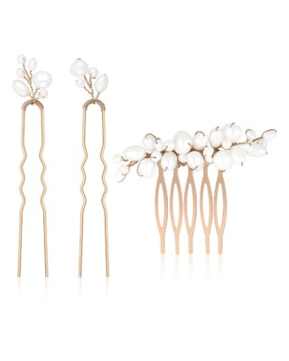 Ros&eacute;goldfarbenes Perlen Haarschmuck-Set NORA von Sternenauge