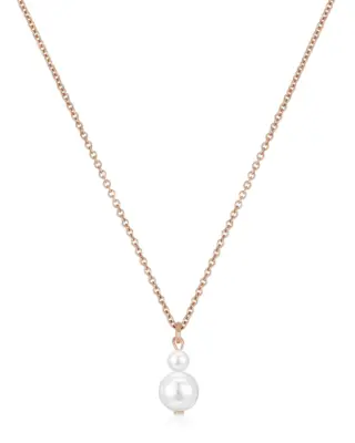 Moderne Halskette ANNOUK Duo aus 925 Sterling Silber 18K Roségold mit zwei unterschiedlich großen Muschelperlen