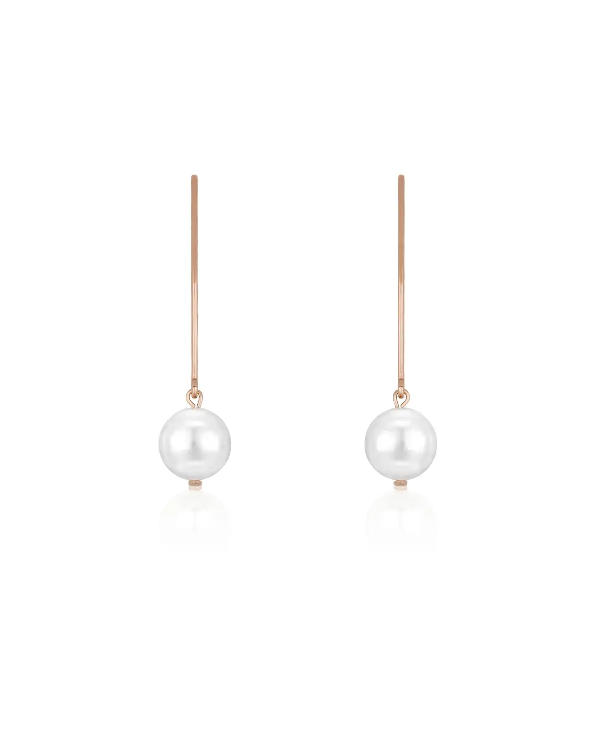 Lange Ohrhaken aus 925 Sterling Silber mit 18K Rosévergoldung mit einer mittelgroßen Muschelperle für den modernen Braut-Look