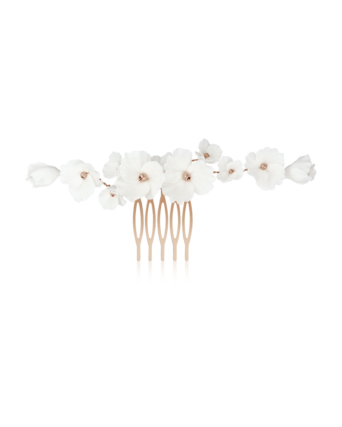 Roségoldfarbener Haarkamm LEXI mit weißen Blüten von Sternenauge