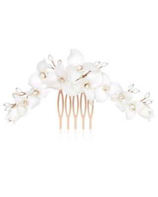 FELICITAS rossgoldfarbener Haarkamm mit wei&szlig;en Blumen und Perlen von Sternenauge