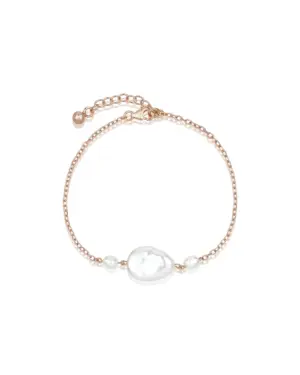 Handgefertigtes Design Armband FREYA aus der Sternenauge Manufaktur, hochwertige Keshi Perle auf 19K rosévergoldetem Sterling Silber