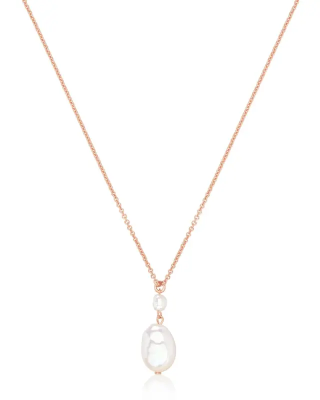 Sternenauge Manufaktur, FREYA Halskette mit organischer Keshi- und Süßwasserperle, handgefertigt in Roségold