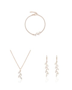 Sternenauge Brautschmuck-Set JASMIN mit Zirkonia Charms in Blattform für einen eleganten Hochzeitslook