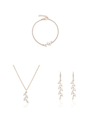 Sternenauge Schmuck-Set JASMIN mit Zirkonia Charms in Blattform