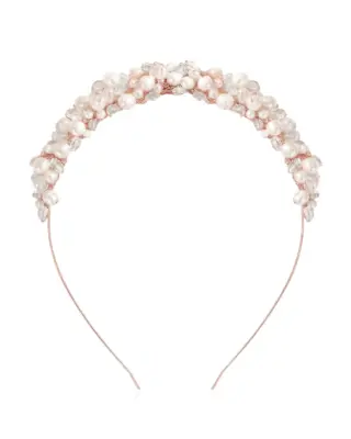 Sternenauge, Krone ALEXIS f&uuml;r Br&auml;ute, Ros&eacute;goldton, mit echten S&uuml;&szlig;wasserperlen, Glas- und Kristallperlen, angenehm zu tragen, handgefertigt im Atelier