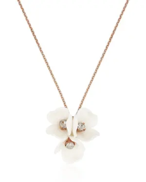 Romantische Halskette CLEO 925 Sterling Silber 18K rosévergoldet mit drei zarten Blütenelementen und Strassteinchen als Hochzeitsschmuck