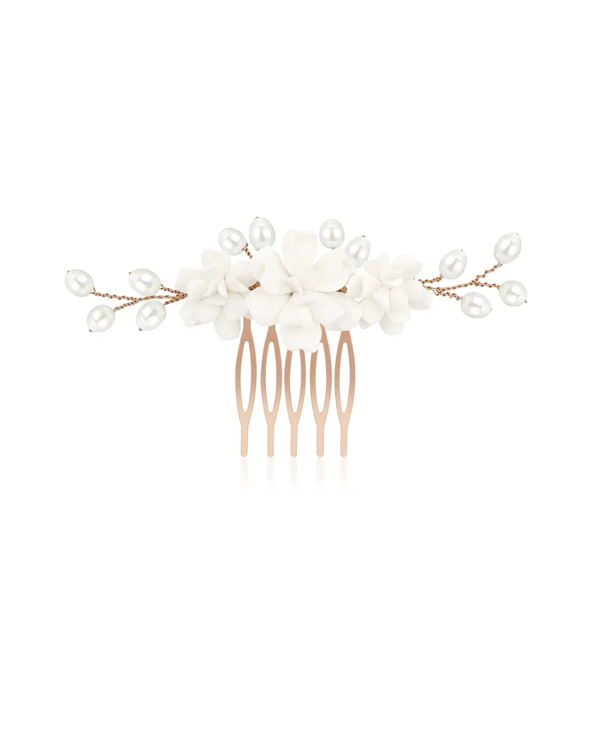Romantischer Haarschmuck MIEVAL in Roségold-Ton mit handgearbeiteten Blüten und schimmernden Süßwasserperlen von Sternenauge