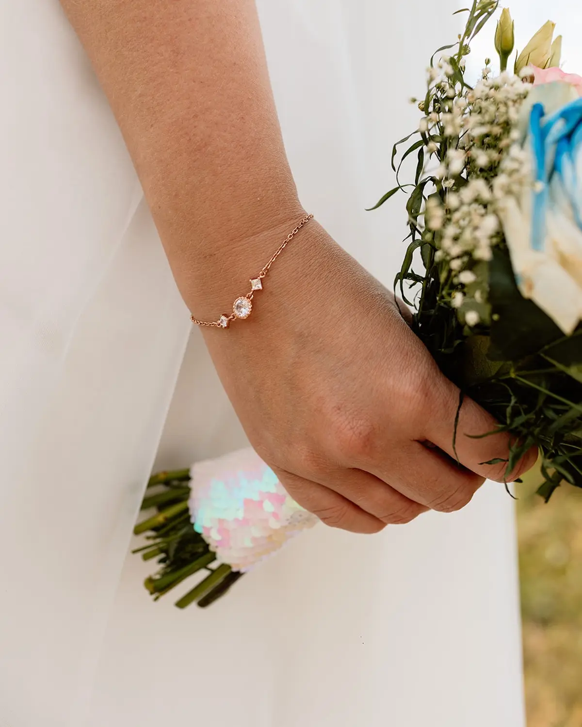 Filigranes Braut-Armband AURELIA mit Zirkonia aus 925 Sterling Silber, 18k-vergoldet aus der Sternenauge Manufaktur